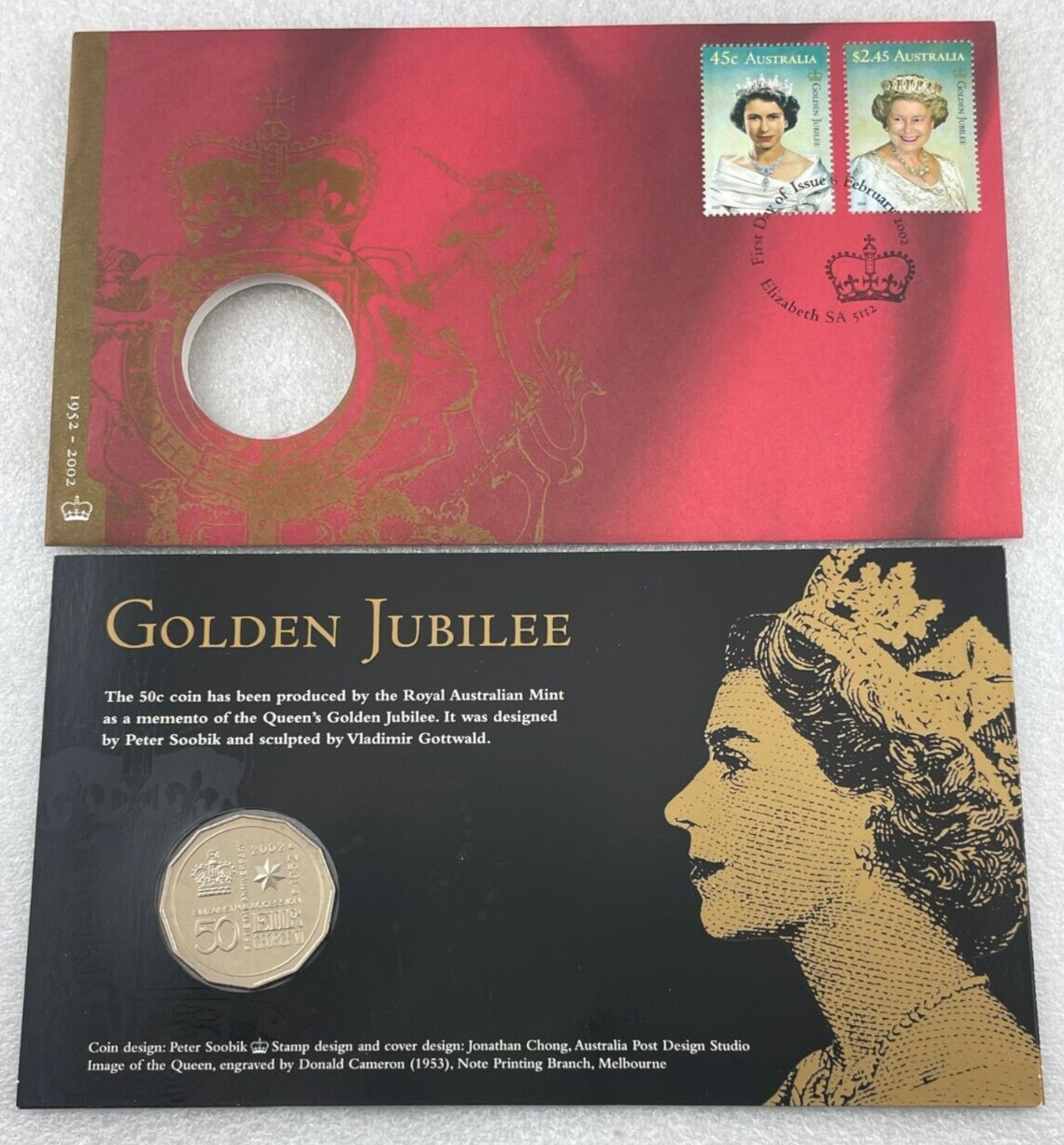 2002 50c Golden Jubilee Stamp And Coin PNC *RARE*