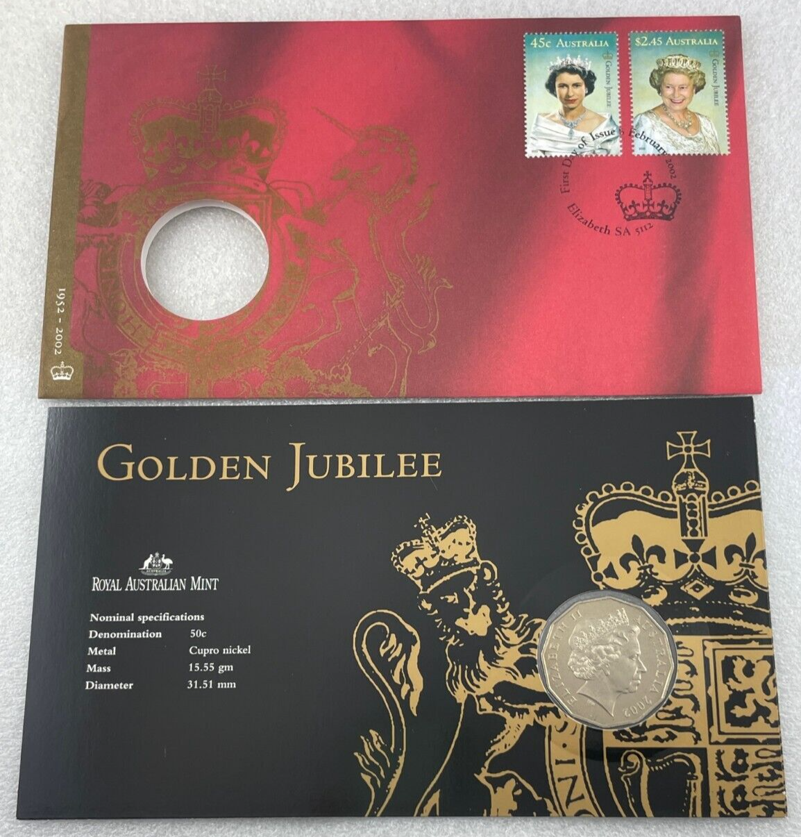 2002 50c Golden Jubilee Stamp And Coin PNC *RARE*