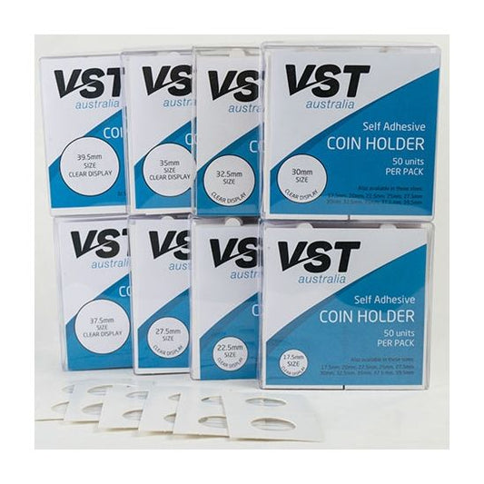 VST 20mm x 20mm Self Adhesive Coin Holders - 50 Pack