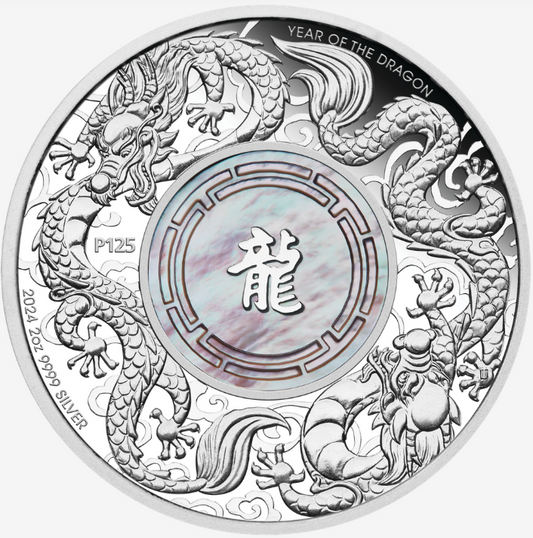 2024 Double Dragon 2oz Proof Coin With Pearl Insert